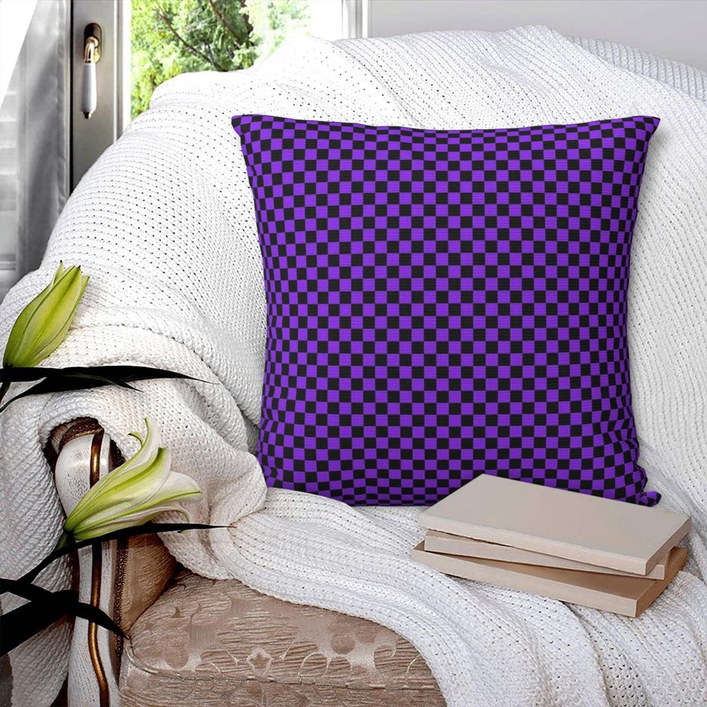 Proton Purple And Black Checker Board Square Pillowcase Pillow Cover Cushion Zip Decorative Throw Pillow for Home Bedroom