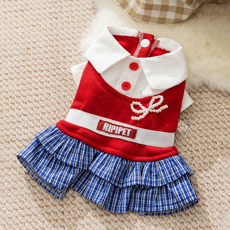 Dog Clothes Autumn Thin College Plaid Shirt Skirt Couple Clothing Small Dog Bigbear Teddy Pet Clothes