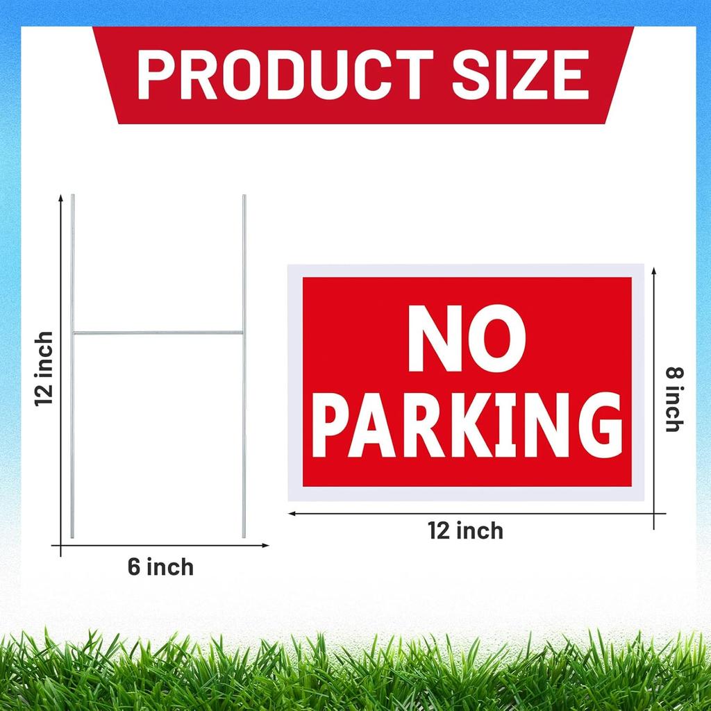 Juexica 4 Pcs No Parking Signs with Stand 8 X 12 Inches Double Side No Parking Yard Sign with Stakes Weather Resistant Waterproof for Driveways (Red