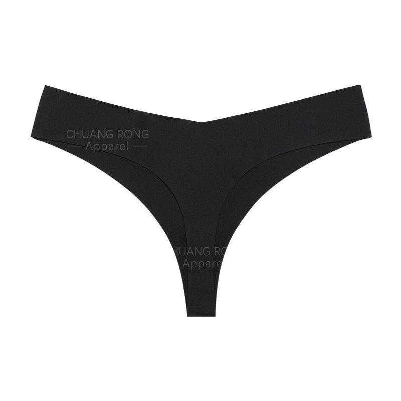 

European and American seamless ice silk sports fitness underwear women s sexy breathable invisible low-rise thong daily wear XS чёрный