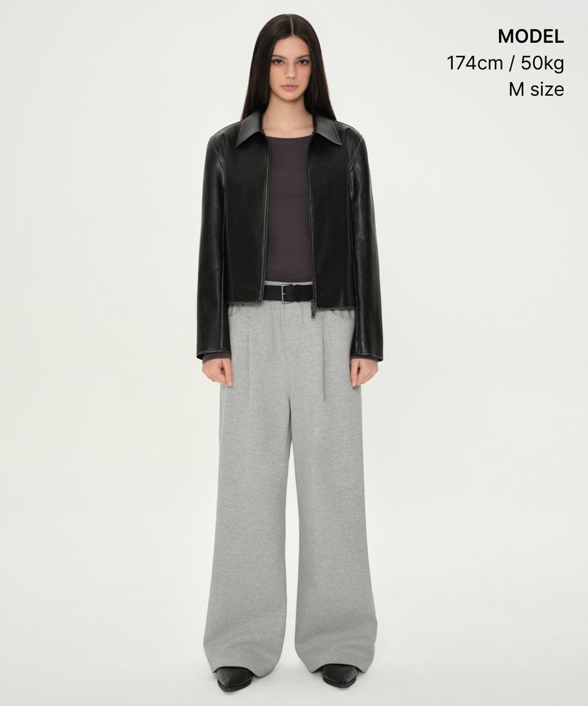 MUSINSA STANDARD WOMAN Women'S Double Knit Denim Detail Wide Sweatpants [Medium Grey]