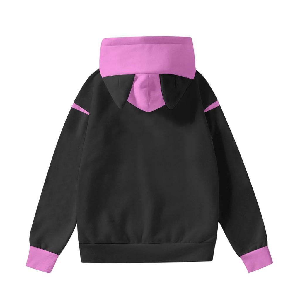 Women's Fashion Long-Sleeved Color-Blocked Printed Hooded Sweatshirt With Ears