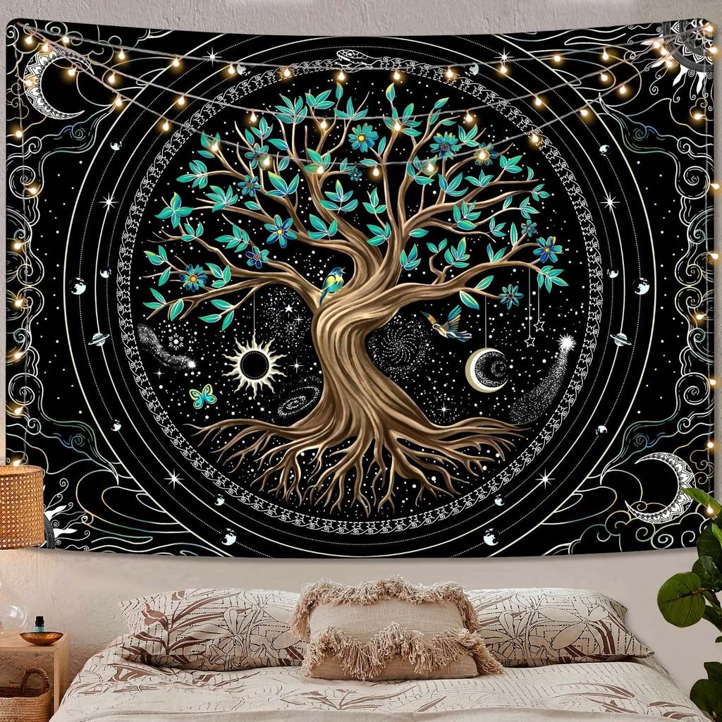 Golden Ginko Tapestry Nature Style Tapestry for Bedroom Celestial Starry Sky Tapestries Wall Hanging Aesthetic Room Decor Full