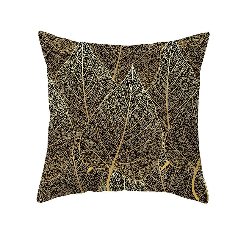 Home Furnishings Black Gold Leaf Print Cushion Cover Office Cushion Cover Waist Pillow Cover