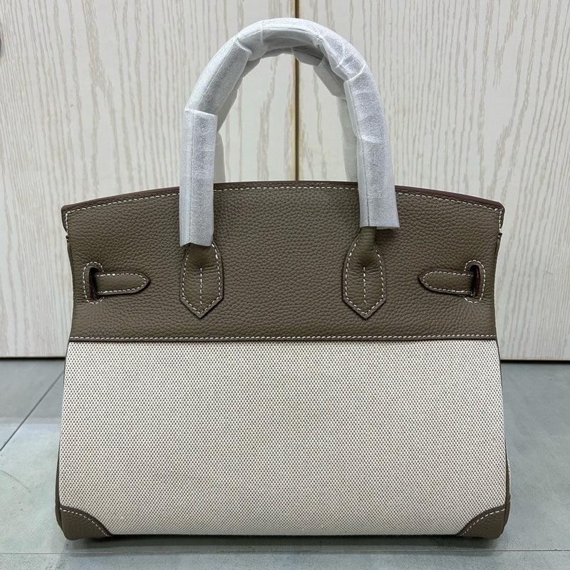 2026 new first-layer lychee pattern cowhide with linen canvas platinum bag genuine leather handbag European and American messenger bag bag