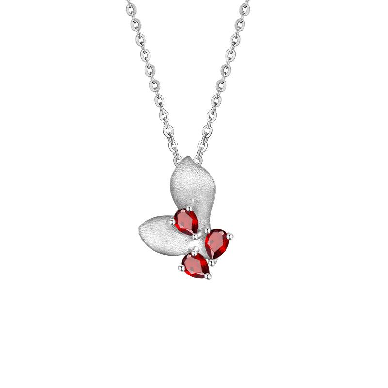S925 Sterling Silber gebürstete Textur Schmetterling Halskette Wassertropfenform Naturkristallstein Leichter Luxus Tägliche Accessoires Schmuck Geschenk
