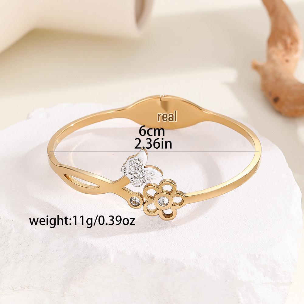 High-End Titanium Steel Women's Bracelets with Diamonds - Fashionable European & American Design, Non-Fading, Niche Style