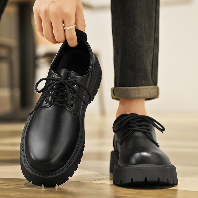 Autumn 2024 New Men's Business Waterproof Black Leather Shoes Chef Shoes Men's Korean Version Versatile Platform Work Shoes