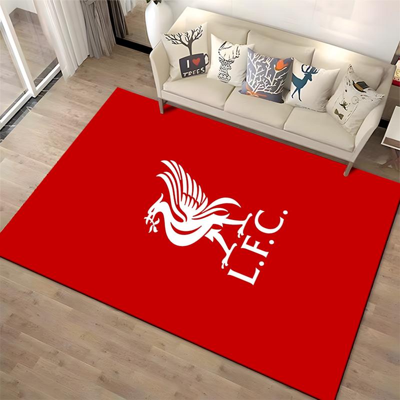 Liverpool Team Crest Rug on Red Background Suitable for use as an anti-slip game mat for living room and bedroom sofas