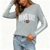 Women's Casual Long Sleeve Neck Top with Rugby Print and Side Slit for Everyday Wear