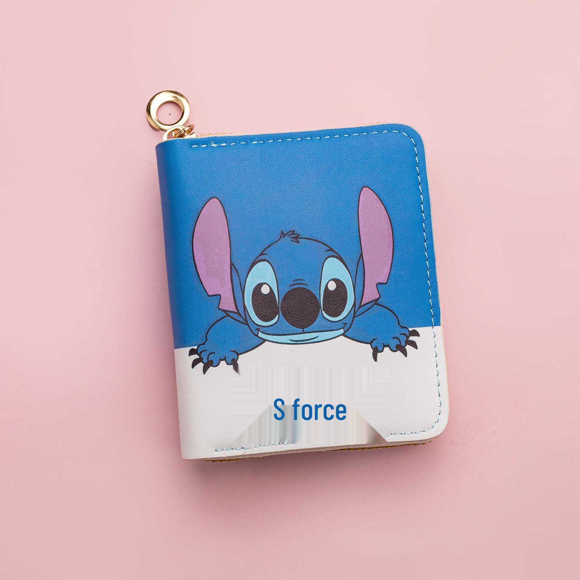 

2025 Кошелек из ПУ в мультяшном стиле Стич: Унисекс Короткий Кошелек для Монет на Молнии и Держатель для ID-карты 11 x 8.5 x 2 cm