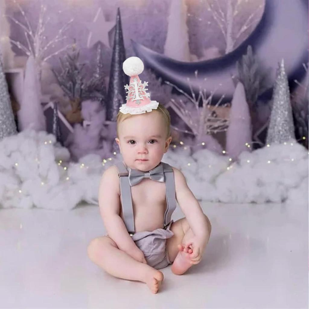 Winter Onederland 1st Birthday Hat - Pink Snowflake First Birthday Cone Hat, Winter Wonderland Party Supplies Decor for Girl, Snowflake Photo Props