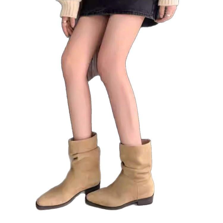 Inner heightening stack boots women's 2025 autumn new khaki short boots medium tube Martin retro western cowboy boots