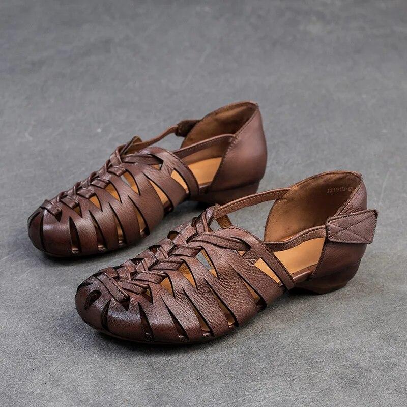 Johnature Sandali traspiranti cavi in vera pelle Scarpe da donna retrò comode e versatili