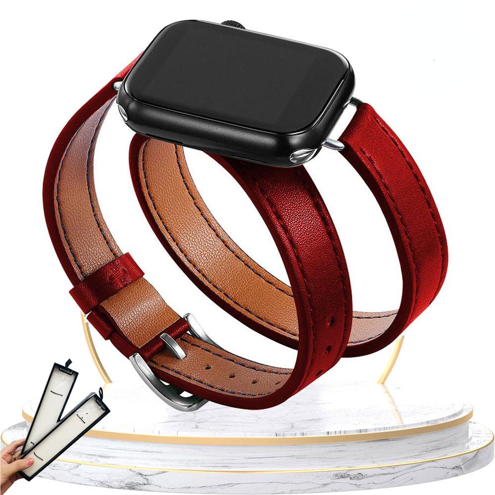 Double Tour leather Strap For Apple Watch ultra band 49mm 45mm 42mm 44mm Series 8 7 6 Se 5 4 3 2 Iwatch 6 38mm 40mm Correa 41mm
