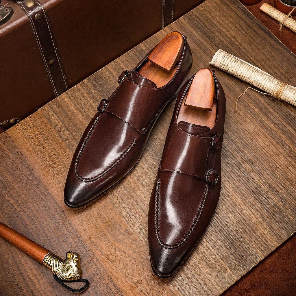 Pointed side buckle men's shoes men's trend business casual shoes British Munch shoes single shoes trendy simple