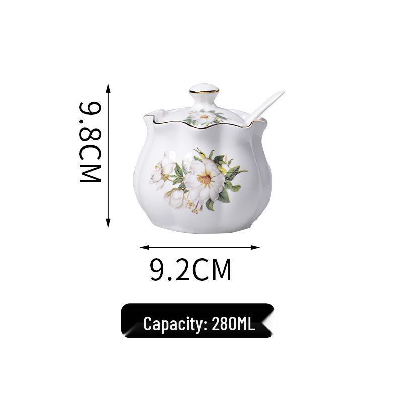 Lotus Ceramic Condiment Jar Set for Salt, Sugar, Soy Sauce, and Vinegar