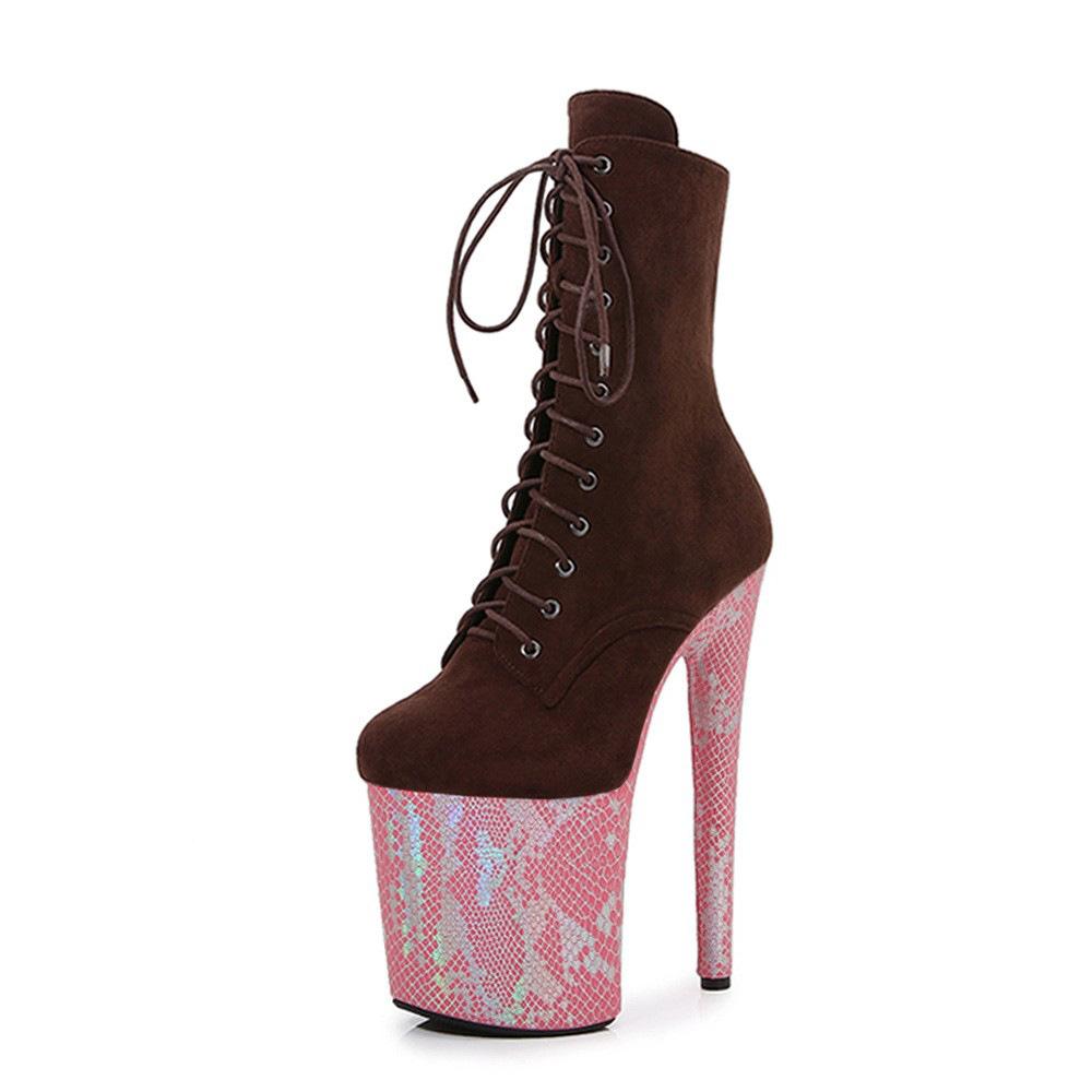 20CM sexy Splicing Übergröße Super High Heel Schnürstiefeletten Laufsteg Bühnenauftritt Stiefel Nachtclub Tanzschuhe