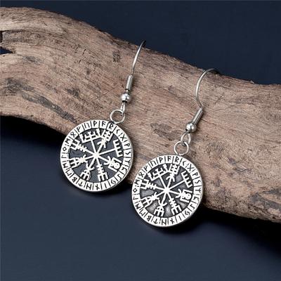 Wikinger Runen Vegvisir Hängeohrringe Damen Punk Edelstahl Anhänger Nordisch Futhark Amulett Weiblicher Ohrhänger Vintage Schmuck