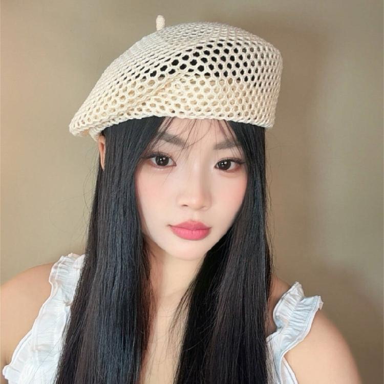 Breathable Raffia Grass Woven Beret Hat For Women Spring Essential Hollowout Sun Hat For Various Occasion Photoshoots Headpiece