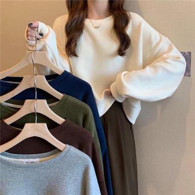 Neuer koreanischer einfarbiger Rundhals-Oversize-Pullover für Damen und Studentinnen - Herbst-/Wintermode