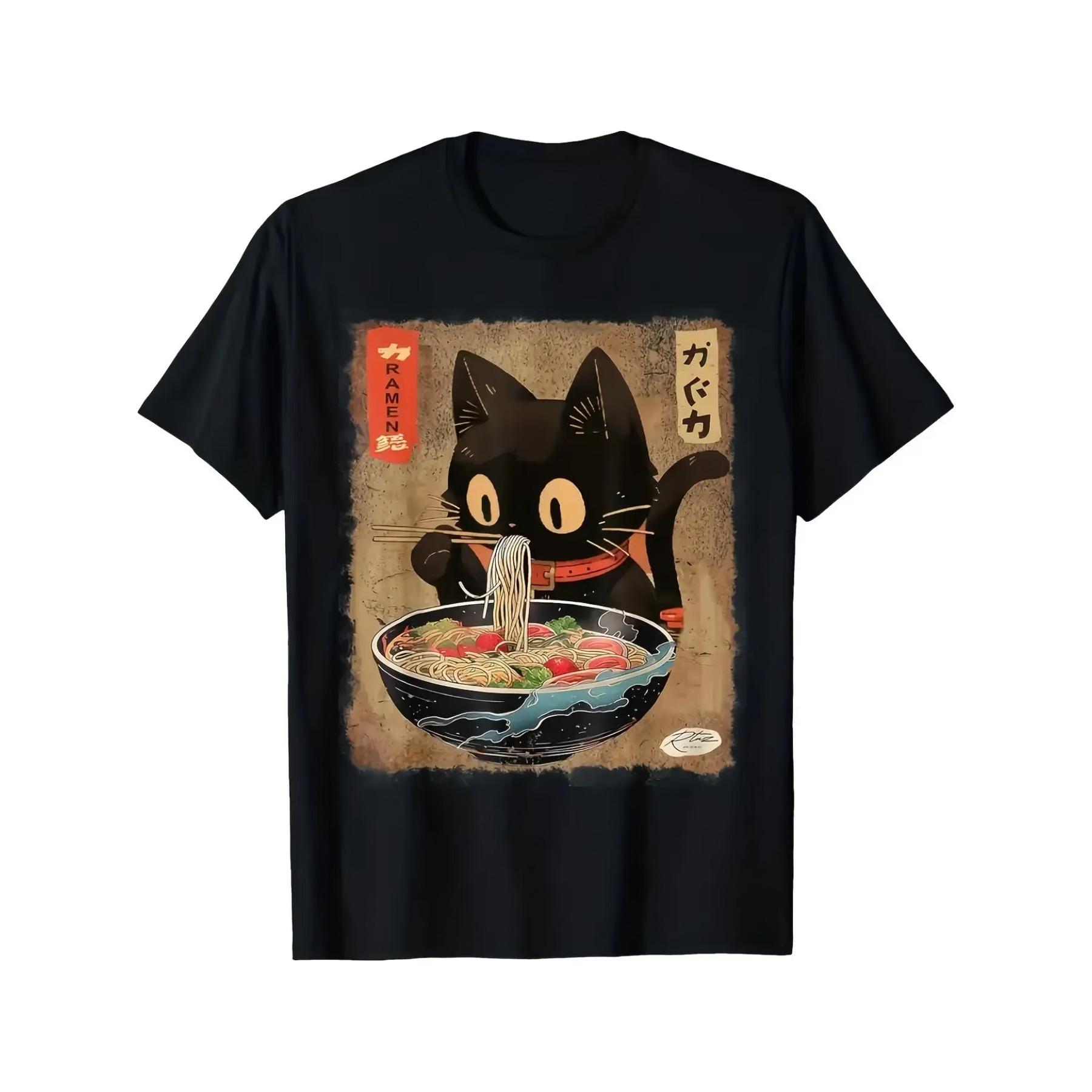 

Men S Cat Ramen Anime Tee - Playful Kawaii Style, Cozy and Soft Crew Neck Shirt XXL