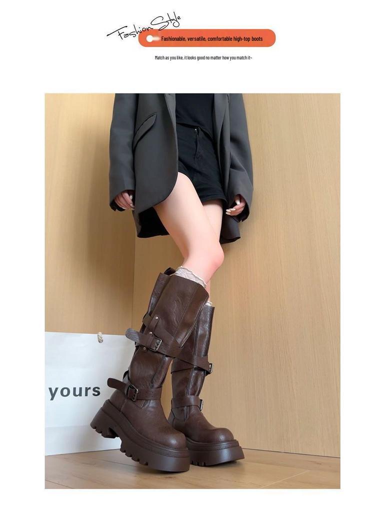 2025 Women's High-Top Over-the-Knee Knight Boots – Versatile Buckle, Thick-Soled, Autumn Style