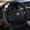 DERMAY Schwarzer Auto-Lenkradbezug mit süßer Blume für Frauen Mädchen Größe M Passend für 14-15" Lenkrad 95% Autos O- und D-Form
