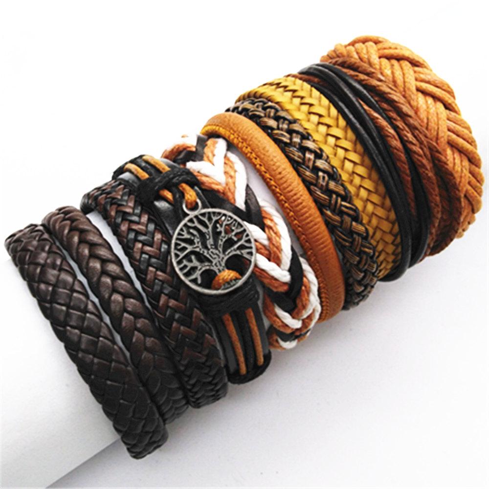 10 Pcs/set Black Wrap Woven New Fashion Handmade Men Bracelets Male Women Leather Bracelets Men Bangle Jewelry Gift