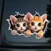 2 X Cat With Holes On Wall Funny Car Decals - Self Adhesive Cartoon