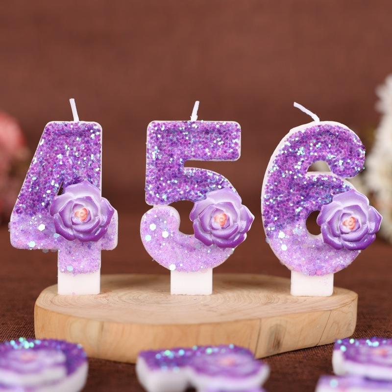 Purple Flower Number Birthday Candle Cake Decoration Party Handmade Number Candle 0-9