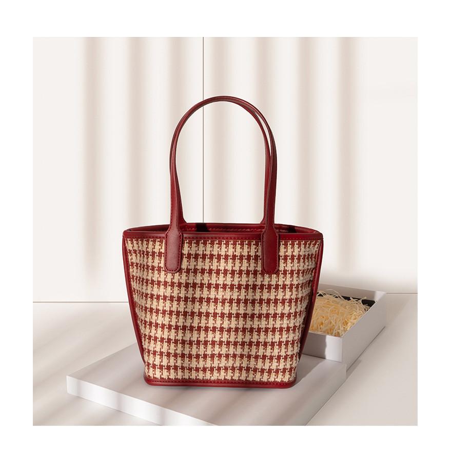 Elegant Red Plaid Mother And Child Bag Soft Woolen Shoulder Bag