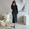 Elegant Casual Fleece-Lined Hooded Sweatshirt Dress Autumn Winter New Luxury Niche Waist-Fitted Long Length