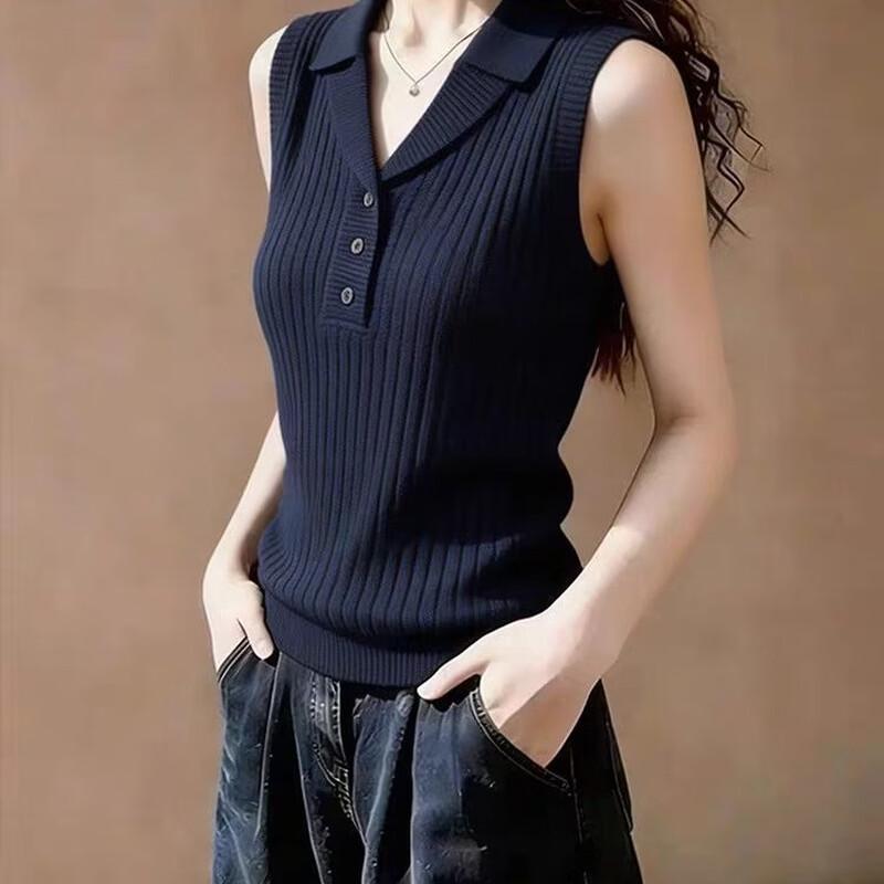 La Chapelle Women's Lapel Collar Sleeveless Knit Vest