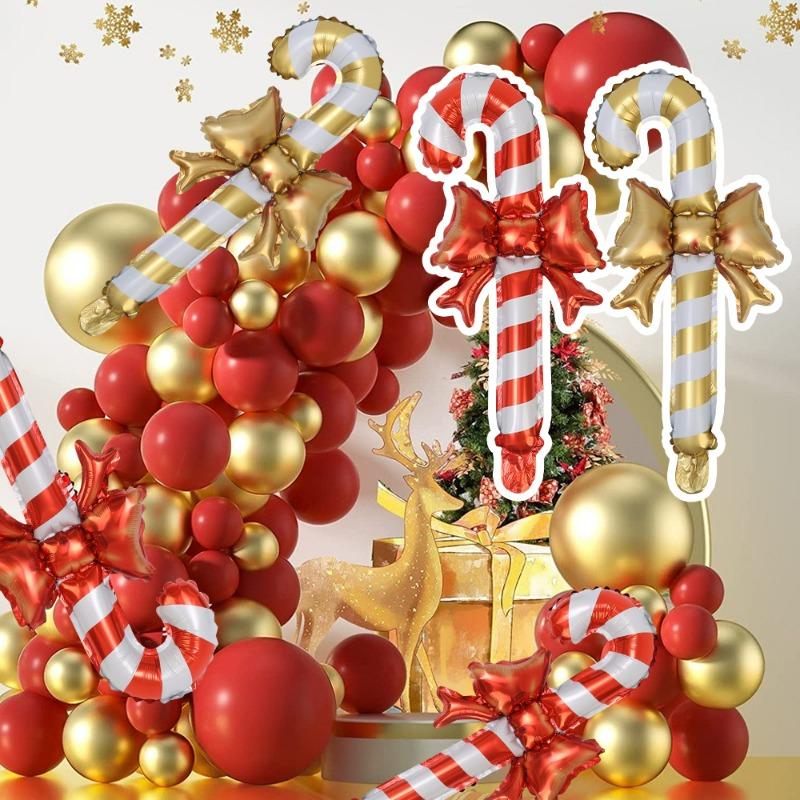 30/3PCS Christmas Inflatable Balloon with Bow Handheld Candy Cane Balloon Stick Christmas Crutch New Year Party Decoration Toys