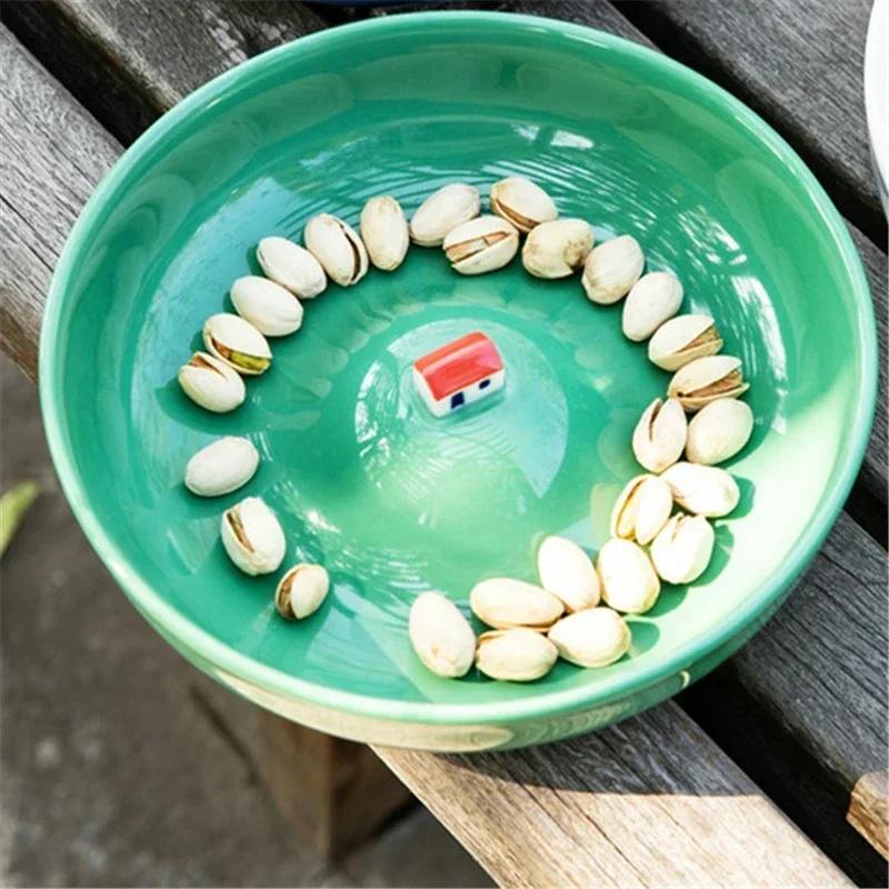 Hand-made Three-dimensional Small House Plate Home Decoration Bowl Creative Round Water Porcelain Plate Soup Plate