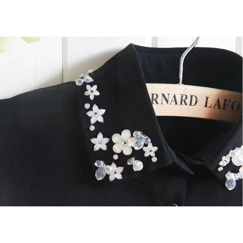 Fashion Korean Chiffon Silver Beaded Fake Collars Women Removalbe False Collar Blouse Female Detachable Collars