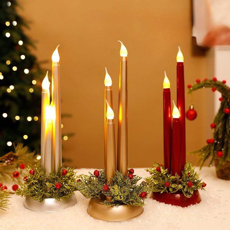 Battery Operated Flameless Led Candles , Christmas Props, Smooth Long Candles, Christmas Decorations, Atmosphere Ornament