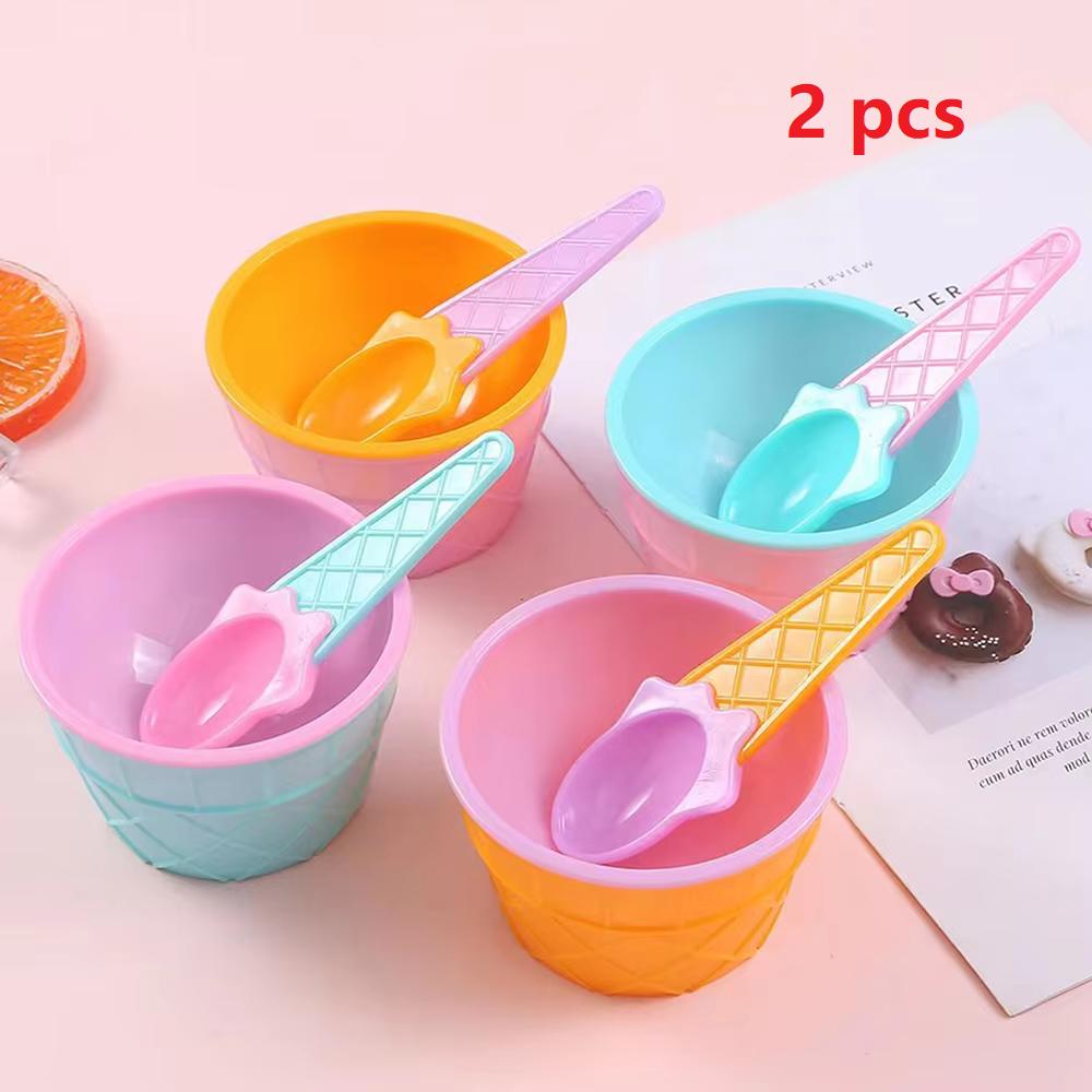 Cartoon Double Ice Cream Scoop Bowl Set, Perfect For Desserts Kids Ice Cream Cup Summer Holiday Party Home Kitchen