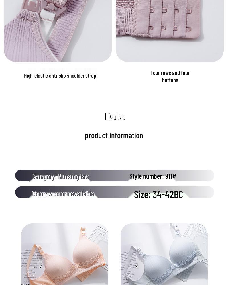 Maternity Nursing Bra: Anti-Sag, Full Support, Front Buckle, Pure Cotton Lining, Thin Design for Pregnancy & Breastfeeding.