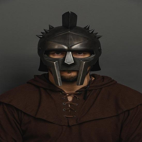 

Blackened Maximus Roman Gladiator Helmet Spaniard Style Armor Replica Collectible Cosplay Helmet Halloween Gift