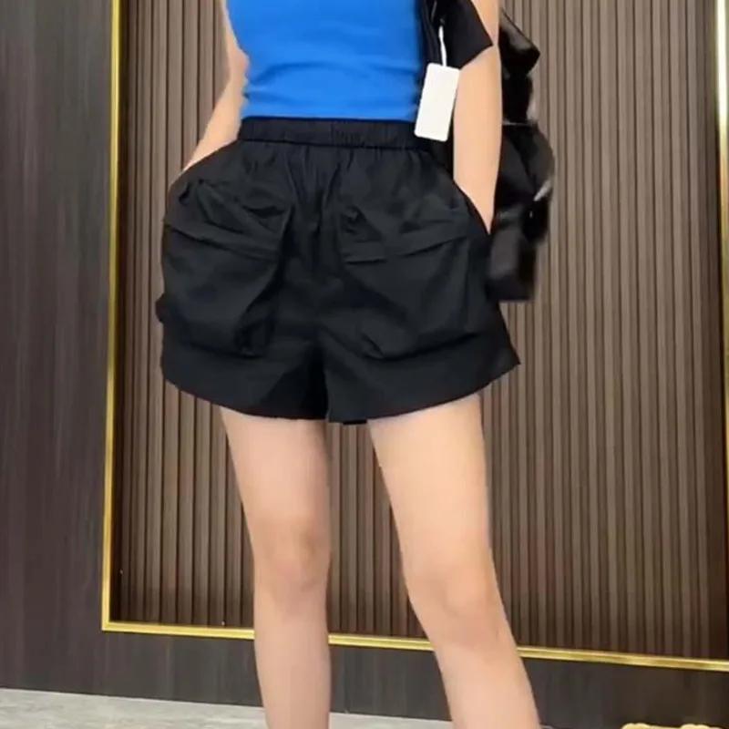 

Брюки-карго в стиле хип-хоп для женщин, модные велосипедные шорты большого размера, брюки с большими карманами, однотонные свободные брюки, уличная одежда Y2K L чёрный