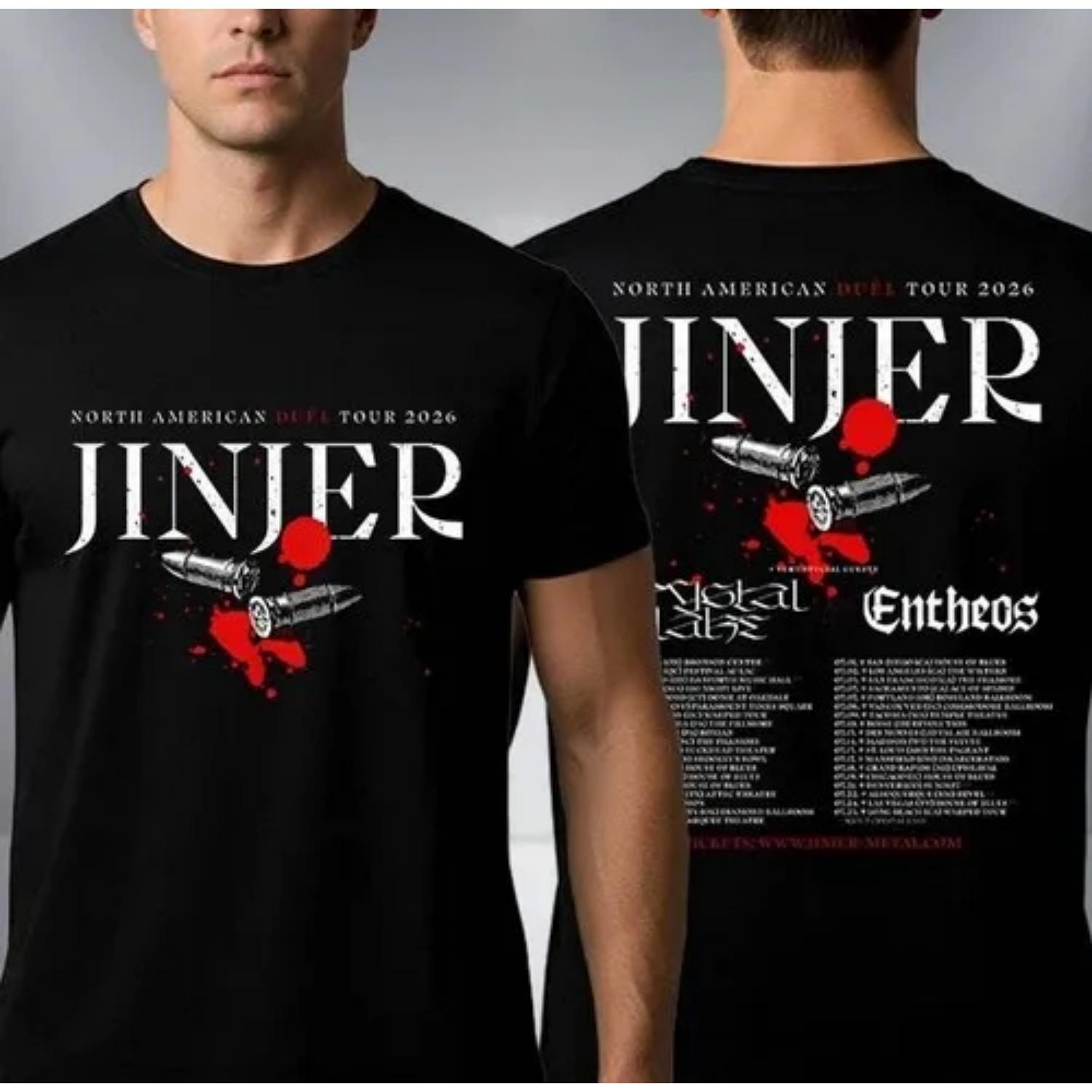 

JINJER 2026 North American Du É L Tour T-shirt, Daily Outdoor Retro Men s and Women s T-shirt, Fan Commemorative Printed T-shirt S чёрный