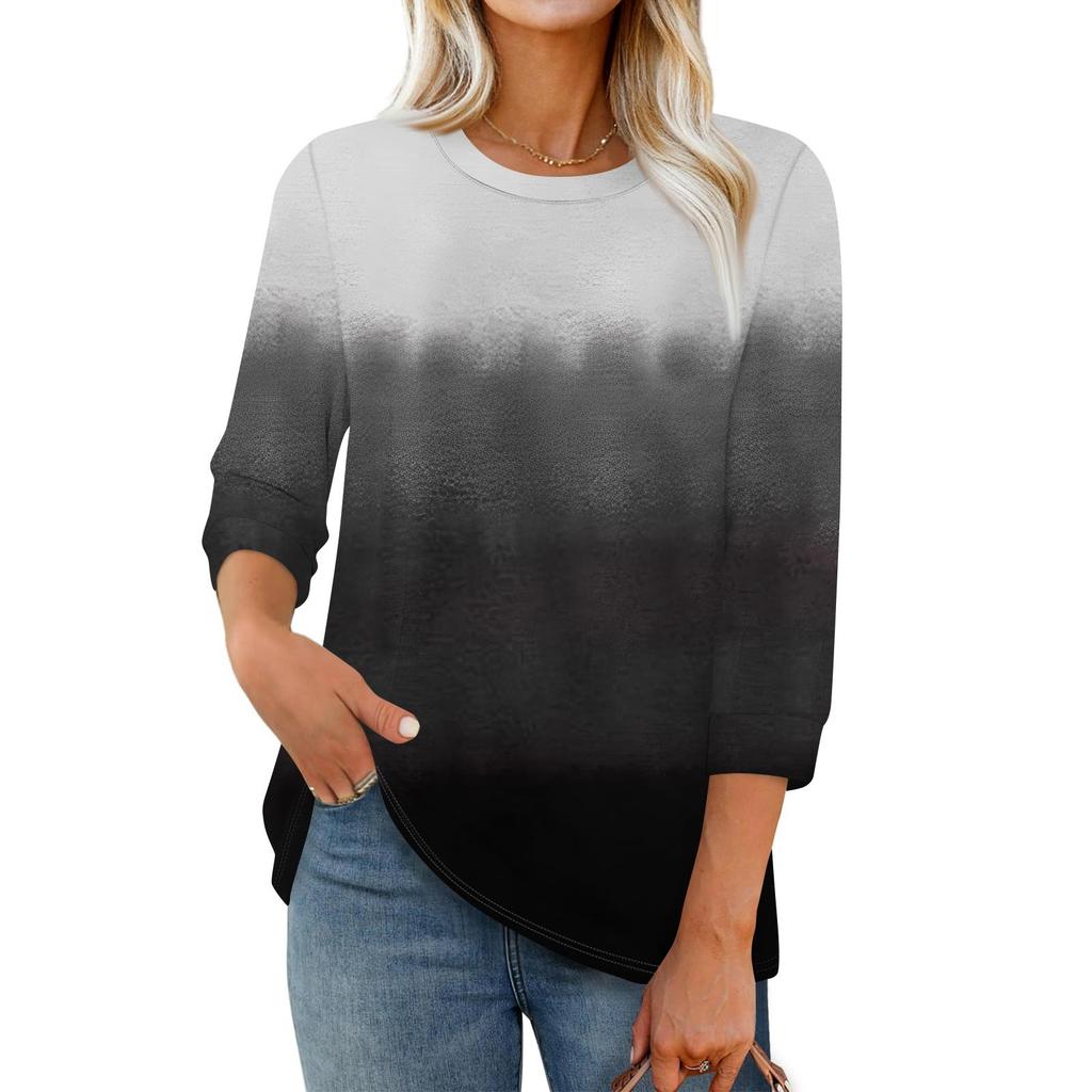 Women's Fashion Casual Round Neck 3/4 Sleeve Loose  Printed T-Shirt Ladies Top