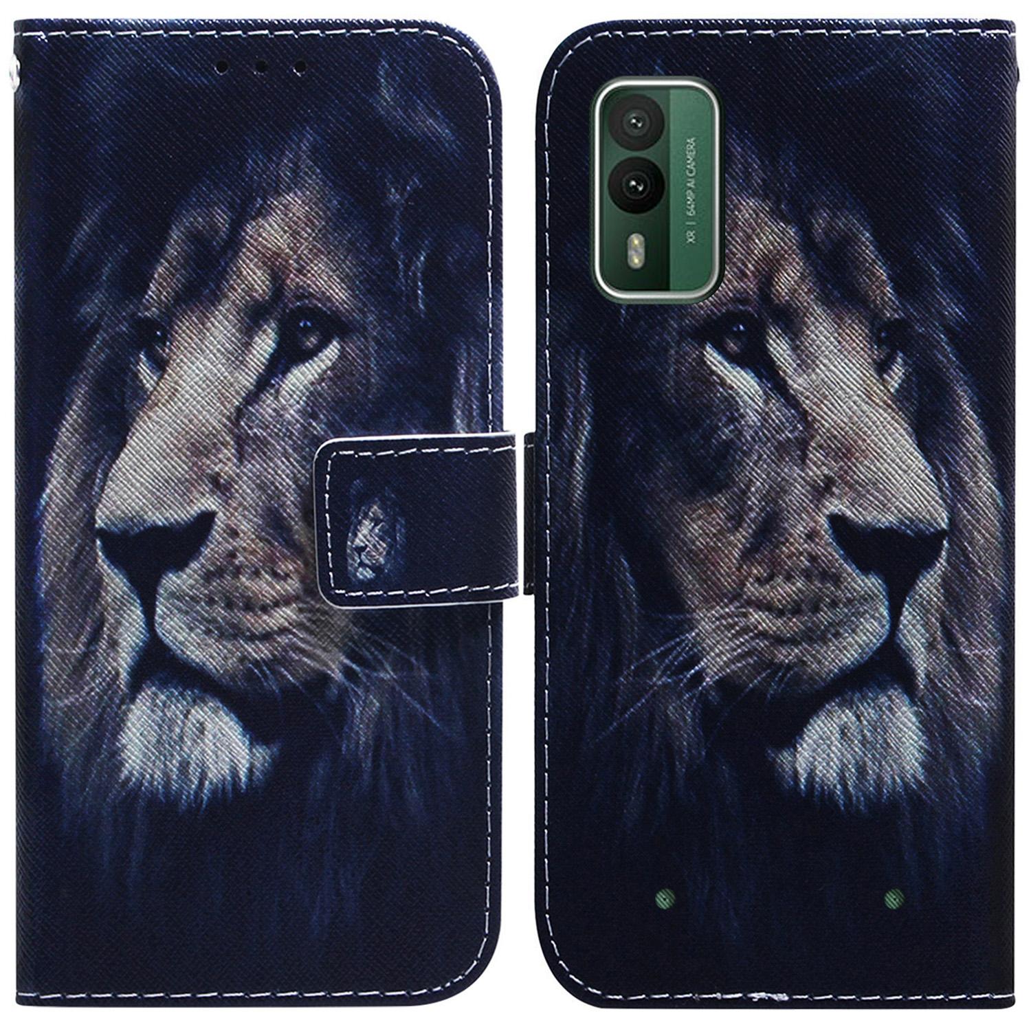 

For Nokia XR21 PU Leather Stand Cover Pattern Printing Wallet Flip Phone Case Lion