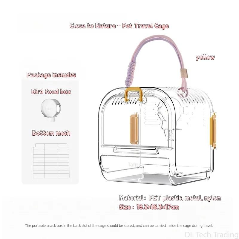 Transparent Small Pet Travel Cage with Large Window, Removable Bottom Mesh & Washable, Portable Bird Carrier with Cover