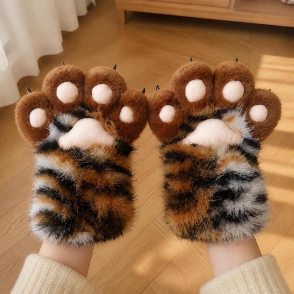 Stripe Cosplay Costume Gloves Tiger Print Plush Cat Paw Gloves Cute Cat Claw Mittens Role Play