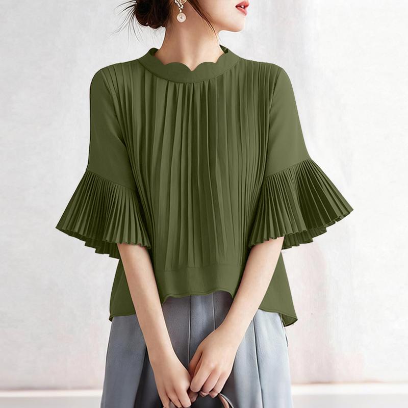 ZANZEA Women Casual Round Neck Flare Half Sleeve Loose Blouse