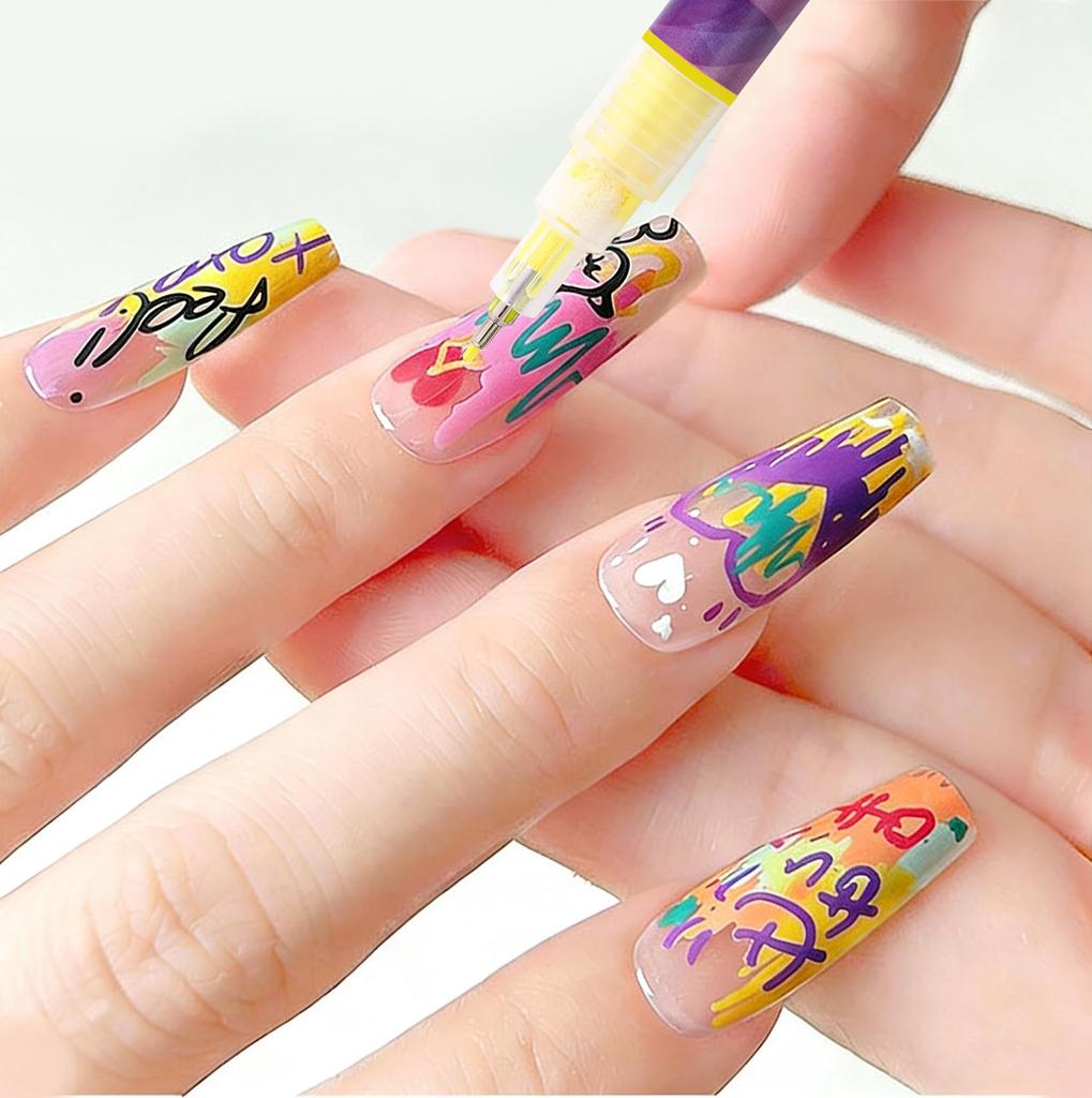 Quick-Dry Nail Art Graffiti Pen - Acrylic Marker for Flowers & Candy Colors, No Baking Lamp Needed.