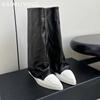 Women High Boots Flats Pointed Toe Leather Shoes 2024 Trend Winter Brand Ankle Boots Women Knee High Motorcycle Botas De Mujer